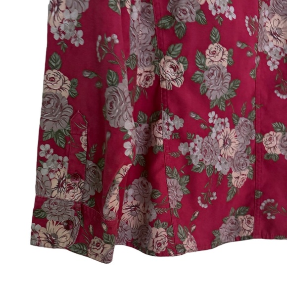 Papagallo Blouse Long Sleeve Burgundy Print 2X - Picture 8 of 16